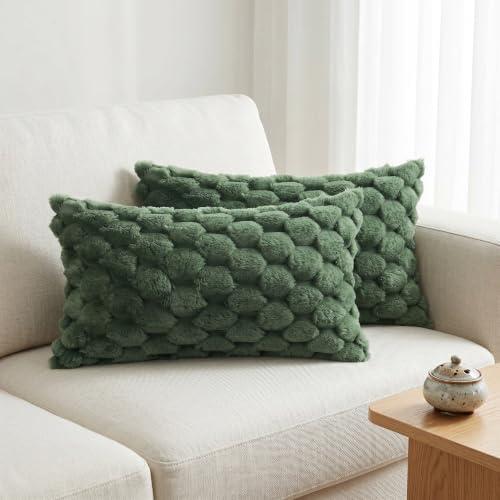 uxcell Luxuriöse Kunstpelz Dekorative Wurfkissenbezüge für Sofa Couch | Unsichtbarer Reißverschluss für Einfaches An- und Ausziehen Modernes Design für Wohnatmosphäre Grün 30 x 50 cm