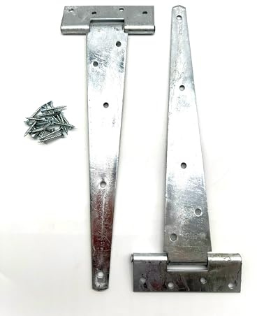 2PK Heavy Duty Tee Hinges with Fixings. Hot Dipped Galvanised T-Hinges for Garden Gates, Sheds and Doors. Corrosion and Weather Resistant External Hinge Pack of 2 with Screws.