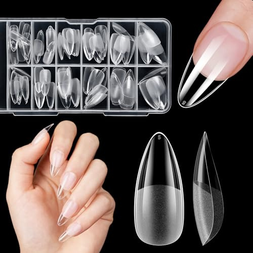 Medium Mandel Nageltips 120 Stück, Venares Full Cover Soft Gel Nail Tips für Gelnägel, 12 Größen Vorgeformte Almond Tips Mittellänge für DIY Nagelverlängerung