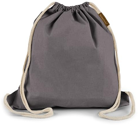 Naturstube® Baumwoll Stoffbeutel Turnbeutel Anthrazit, Sportbeutel Zuziehbeutel Gymsack Sack Jute Schule Rucksack