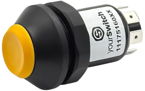 yourSwitch 11175160XX Druckschalter mit Arretierung: Symbol Neutral 12V kompatibel mit Same Deutz Fahr 2.7659.095.0 Schalter mit gelbem Knopf Staub- und Spritzwasser geschützt
