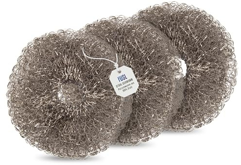 FUSL Stahlschwamm 3 Stück – robuster Edelstahl-Scheuerschwamm für Harte Reinigungsaufgaben – ideal für Grill, Pfanne, Topf & Backblech – kraftvoll & langlebig – mehrfach verwendbar