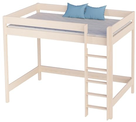 KidsComfort Hochbett Kinder Hugo 160x80 cm Gebleichte Eiche I Kinderbett Kinderhochbett mit Treppe aus Holz I Hochbett für Kinderzimmer I Loft Bed ohne Matratze