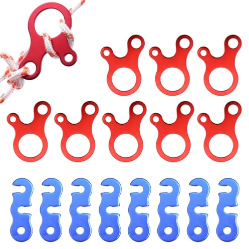 GNHG Set 16 Tenditori per Corda da Campeggio in Alluminio – 2 Modelli x 8 Pezzi, Guyline Tensioner, Tendicorda per Tenda, Accessori per Campeggio, Escursioni, Spiaggia