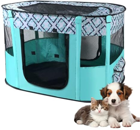 Welpenlaufstall Tierlaufstall – Faltbarer Laufstall für Haustiere, 70x55x40cm, Oxford Wasserdichter Welpenauslauf für Hunde,Kaninchen,Katzen und Meerschweinchen, Indoor & Outdoor (Grünes Gitter)