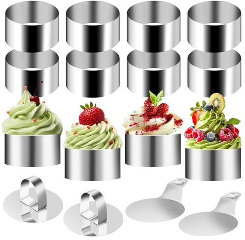 GZXUEHU 12 Stück Dessertringe aus Edelstahl, Servierringe 8cm | Wiederverwendbar Speiseringe Set für Mousse, Kuchen, Desserts