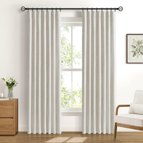 DEFYNEE 100% Verdunkelungsvorhang 2er Set H200xB140cm Beige | Leinenoptik, Thermo, 4 Aufhängearten, Für Stangen & Schienen, Lärmschutz, Schlaf- & Wohnzimmer, Inkl. 20 Clips