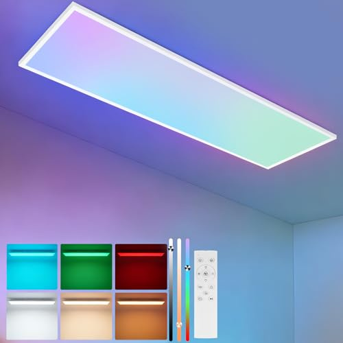 Woiledlt Deckenlampe Dimmbar Deckenleuchte - LED Panel Farbwechsel | Küchenlampe 24W 100x25cm RGB Deckenpanel Rechteckig Flach Bürolampe mit Nachtlichtfunktion für Schlafzimmer Wohnzimmer