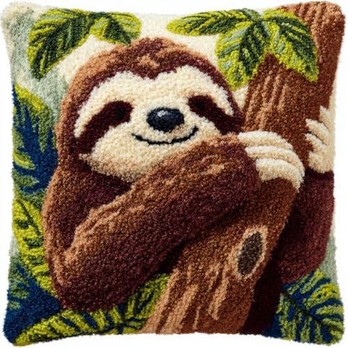 Taxpy Latch Hook Pillow Case Kits, Animal Sloth Embroidery Kits DIY Pillow Cushion Cover Latch Hook Cushion Kit,17x17inch