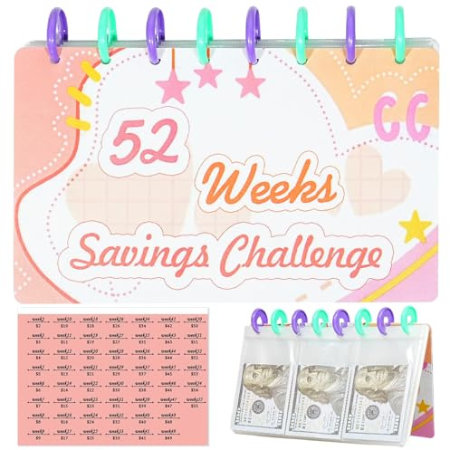 ROPCIA Savings Binder l 52 Week Savings Challenge Book, Reusable Budget Book with Cash Envelopes, Frosted Cover Money Organizer for Cash, Money Saving Binder, Money Binder for Saving (Pink)