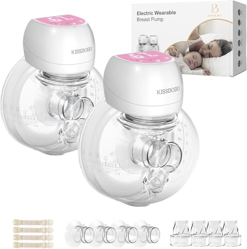 KISSBOBO ABP-1508 Sacaleches Electricos, Sacaleches manos libres doble, extractor de leche materna, Bajo Ruido Recargable Inalámbrico 3 Modos 9 Etapas con 21mm/24mm (Rosa 2 Piezas)