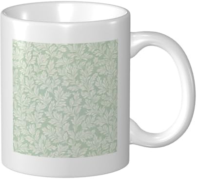Woshuwo Taza de cerámica verde con hojas pequeñas de helecho, elegante taza de café, taza de agua para el hogar y la oficina, 325 ml