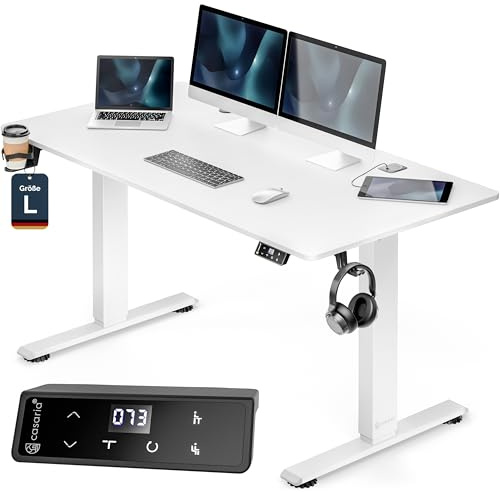Casaria® Höhenverstellbarer Schreibtisch elektrisch 140 x 70 cm mit Wireless Charger & USB-C/A Anschluss LCD-Display Memory-Funktion 80 kg belastbar ergonomisch Weiß