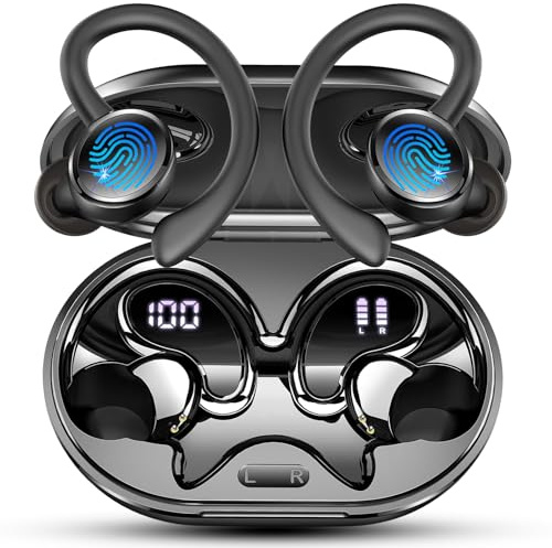 2026 Nueva Auriculares Inalambricos Deportivos, Auriculares Bluetooth 5.4 HiFi Estéreo con 4 HD Mic, Pantalla LED/IP7 Impermeable Cascos, 50H Cascos Inalambricos Bluetooth con Cancelacion Ruido ENC
