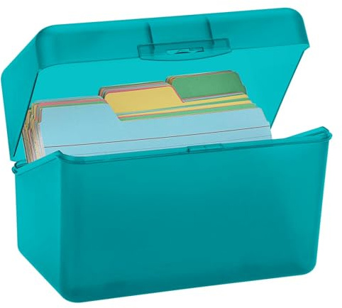 Lernkarteibox A6 Karteikasten Plastik Index Card Holder mit Etikettenplatz, Karteikarten Box für Lernkarten Notizzettel Visitenkarten, Aufbewahrungsbox Karteikarten Organizer für Schule Büro Zuhause