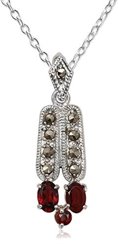 EYS JEWELRY® Damen-Halskette 40 cm Jugendstil 34 x 10 mm Granat Markasit 925 Sterling Silber rot im Etui Damenkette Anhänger