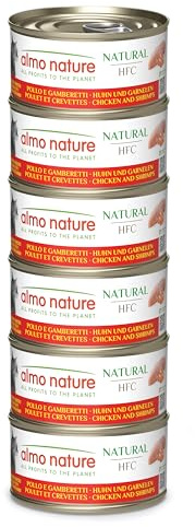 Almo Nature HFC Natural - Nourriture Humide pour Chat Adulte - Poulet et Crevettes - 70g, Lot de 6