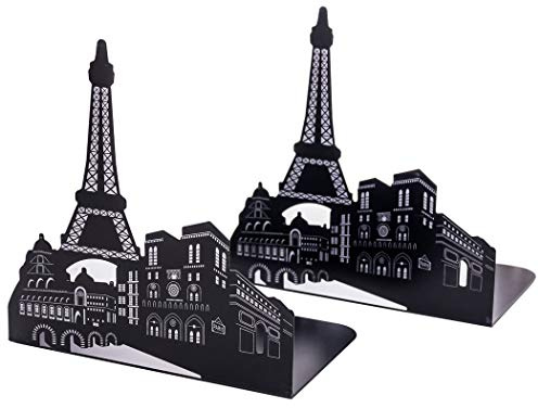 sipliv Buchstützen Stahl Universal Economy Halter Ständer Bücherregal Schreibtisch Buchstütze, Eiffelturm, 1 Paar (schwarz)