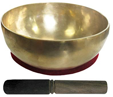 Therapeutische UNIVERSAL KLANGSCHALE ca. 750g 16-18cm Handarbeit Nepal 3-tlg Klangmassage Set Klangtherapie + Entspannung + Meditation mit Kissen + Klöppel. 70221-3