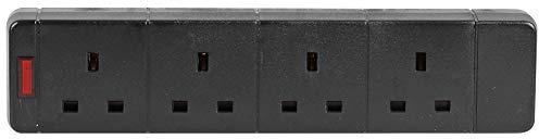 PRO ELEC 4‑Gang Extension Socket, 13A, Black – PELB1730