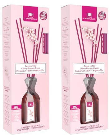 CRISTALINAS | Pack 2 Ambientador Mikado | Larga Duración 12 Semanas | 2x90ml | 0% Alcohol (Cerezo en Flor, 90ml)