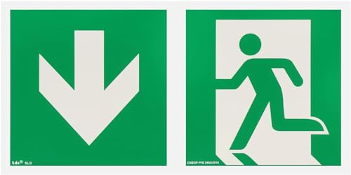 notlok Safety Work Señal de salida de emergencia 15x30 cm fotoluminiscente | Placa PVC + cinta adhesiva, Cartel Salida de Emergencia, para interiores y exteriores, UNE-EN ISO 7010, DIN 67515
