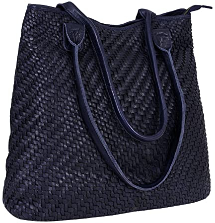 ANTONIO VALERIA Alice Handtasche aus geflochtenem gewaschenem Leder für Damen zum Muttertag, Blau, Medium, Handtasche