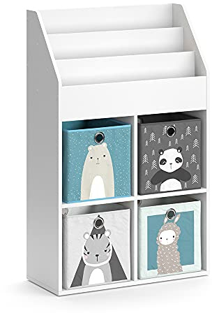 Vicco Kinderregal Luigi, Weiß, 72 x 114.2 cm | mit 4 Faltboxen, zur Aufbewahrung von Spielzeug und Büchern kombinierbar