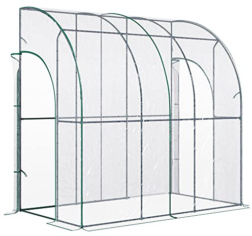Outsunny 214 x 118 x 212cm Walk-In Lean to Wall Tunnel PVC Greenhouse with Doors
