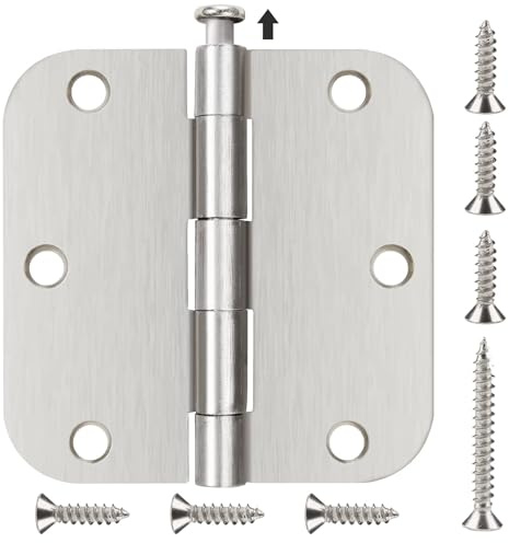 24 Pack Brushed Nickel Door Hinges 3.5 x 3 1/2 Inch Interior Rounded 5/8 Radius Corners Iron Bifold Silver Residential Satin Nickels Hinge for Doors Hardware Kit Office Bedroom Study Living Room