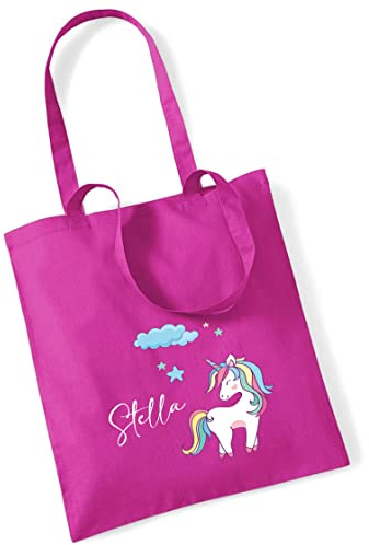 Jutebeutel Einhorn mit eigenem Namen bedruckt | große Stofftasche Baumwolle Unicorn Wolke Sterne | Personalisierter Kitabeutel Mädchen