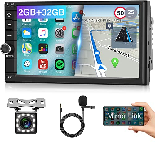 Hodozzy Autoradio Android 2 Din 2GB 32GB Auto Stereo Touch Screen 7 Pollici Radio con Navigazione GPS, WiFi, Bluetooth, Mirror Link, Radio FM RDS, Telecamera Posteriore USB, Lettore Multimediale Auto