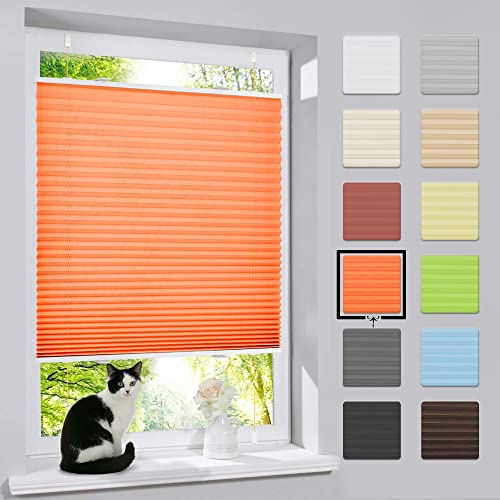 bobodeco Plissee ohne Bohren Klemmfix Faltrollo Jalousie Orange 55x120cm (BxH), Plisseerollo Sichtschutz und Sonnenschutz Blickdicht Easyfix lichtdurchlässig Rollo für Fenster & Tür