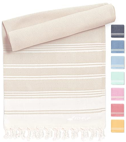 Fit-Flip Hamamtuch aus 100% Baumwolle – saugfähig und schnelltrocknend – türkisches Saunatuch, Strandtuch, Duschtuch, Badetuch, Yogatuch – Sand – 100x200cm Diamond