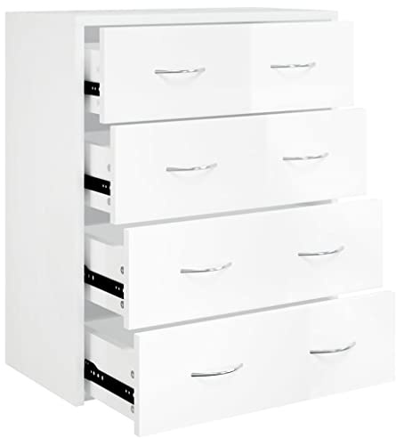 vidaXL Aparador con 4 Cajones Armario Auxiliar Almacenamiento Mueble Sala de Estar Dormitorio Baño Comedor Cocina Entrada Oficina Blanco Brillante