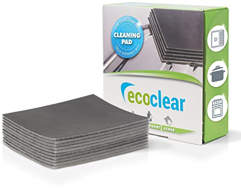 EcoClear Reinigungsschwamm für glänzende Edelstahl-Oberflächen, 10 Stück, Professioneller und gründlicher Edelstahlreiniger, Antibakterielle Reinigung, Topfreiniger, Wiederverwendbar