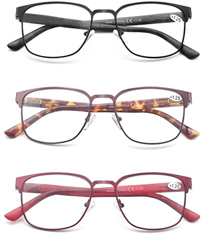 HEEYYOK Gafas de Lectura Mujer&Hombre Bloqueo de Luz Azul Ordenador gafas presbicia,3 Pack Marco de Metal Anti UV Gafas Digitales