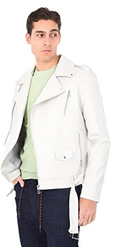 Ciabalù Giubbotto Uomo in Eco Pelle Giacca Biker Chiodo Simil Pelle Slim Fit (XXL, Ghiaccio)