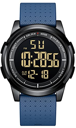 GOLDEN HOUR Ultradünne Minimalistische Sportuhr wasserdichte Digitaluhren Herren mit Weitwinkel-Metallgehäuse Helles Display Gummiband Armbanduhr für Herren Damen