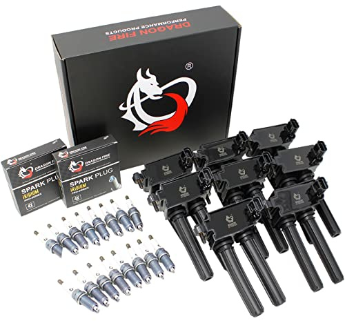 AIP Electronics Dragon FIRE Performance Ignition Coils & Iridium Spark Plugs Compatible with 08-19 Dodge Jeep Chrysler Ram 5.7 5.9 6.1 6.4 V8 56029129AB UF504 LZFR5CI-11 92145 OEM Fit Kit-1565
