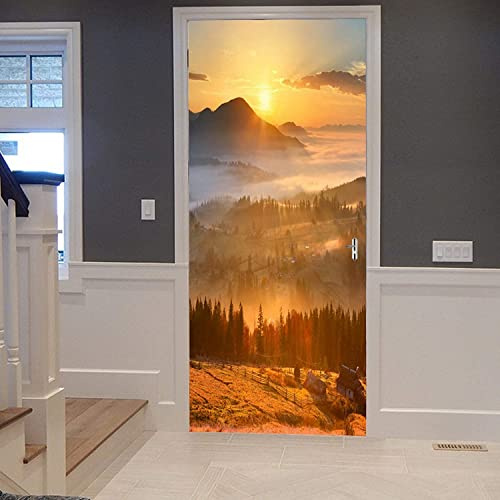 3D Verschönern Türaufkleber Sonnenuntergang Natur Berge Wald 77 X 200 Cm Türtapete Selbstklebend Türposter - Fototapete Türfolie Poster Tapete Meer Aufkleber Diy Selbstklebende Wandbild Pvc Wasserdic