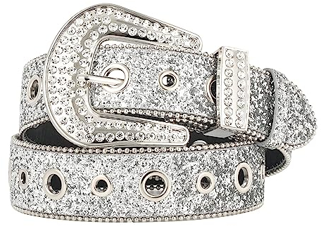 WELROG Damen Strass Gürtel - bb Belt y2k Western Cowgirl Ledergürtel für Jeans Männer