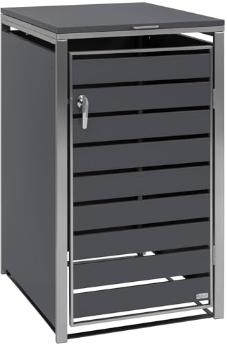 Zelsius Edelstahl Mülltonnenbox 1er Mülltonne | (B) 68 x (T) 80 x (H) 117 cm | Anthrazit RAL 7016 | inkl. Erweiterungsmöglichkeit | Mülltonnenverkleidung, 1 Tonne, Garten Müllhaus, Müllbox