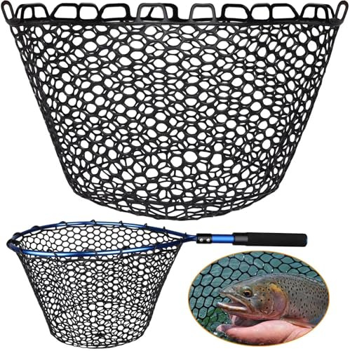 Dovesun Rubber Fishing Net Replacement Netting Without Handle Clear Black Fishing Nets for Fish Fly Fish Landing Net Bag for Freshwater Saltwater Foldable Trout Mesh Black 19.5 dia-23.4 Depth