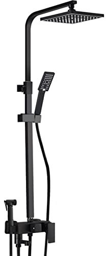 BiaoTeng Kit Doccia Con Soffione E Doccetta Nero Altezza Regolabile Doccia Soffione Colonna Con Miscelatore Ottone Colonna Doccia Monocomando Colonna Doccia Muro