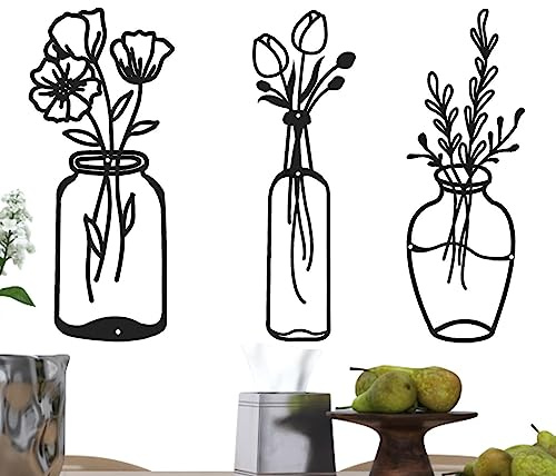 hierro forjado decoración pared | Arte pared con adorno rosa y marco metal, flor | 3 piezas escultura pared negra con flores para dormitorio, cocina, cafetería, comedor, sala