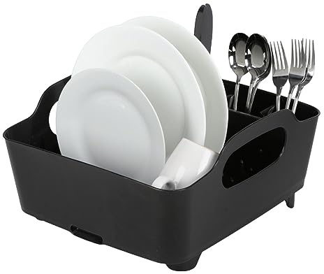 Geschirr Abtropfkorb Schwarz Abtropfgestell Geschirrständer Küchenorganizer | Abtropfgitter, Besteckablage, Küchenorganisation, pflegeleicht, platzsparend, stabil, modernes Design, langlebig, Haushalt