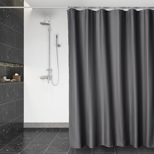 DUFU Wasserdichter Duschvorhang, Waschbar Schnelltrocknend Textil Stoff Polyester Badewanne Vorhang mit 12 Duschvorhängeringen, Transparent Duschvorhang, Dunkelgrau (180 x 180cm)