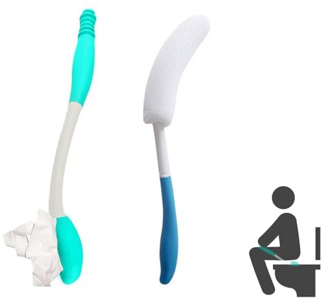 Juego de de ayuda de inodoro para limpiar con mango largo cepillo de ducha | 2 piezas ayuda para inodoro de largo alcance herramienta de baño cómoda para personas con discapacidad y ancianos