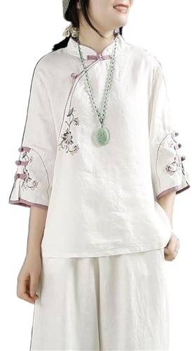 xinrishe Top De Lino Y Algodón Retro De Estilo Chino Para Mujer Camisa Holgada De Talla Grande Blusa Hanfu Tradicional Con Bordado Exquisito